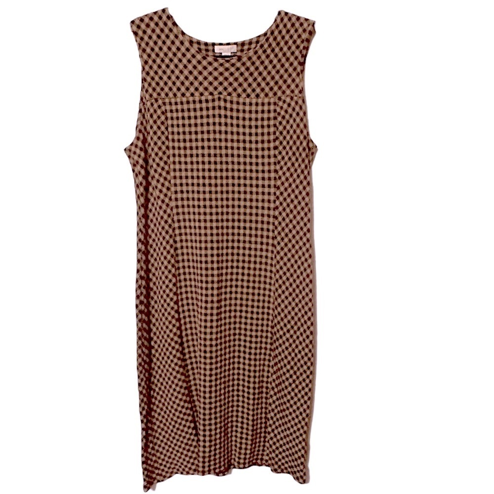 J.Jill Ponte Sleeveless Gingham Shift Dress Brown Black Small Minimalist Prairie